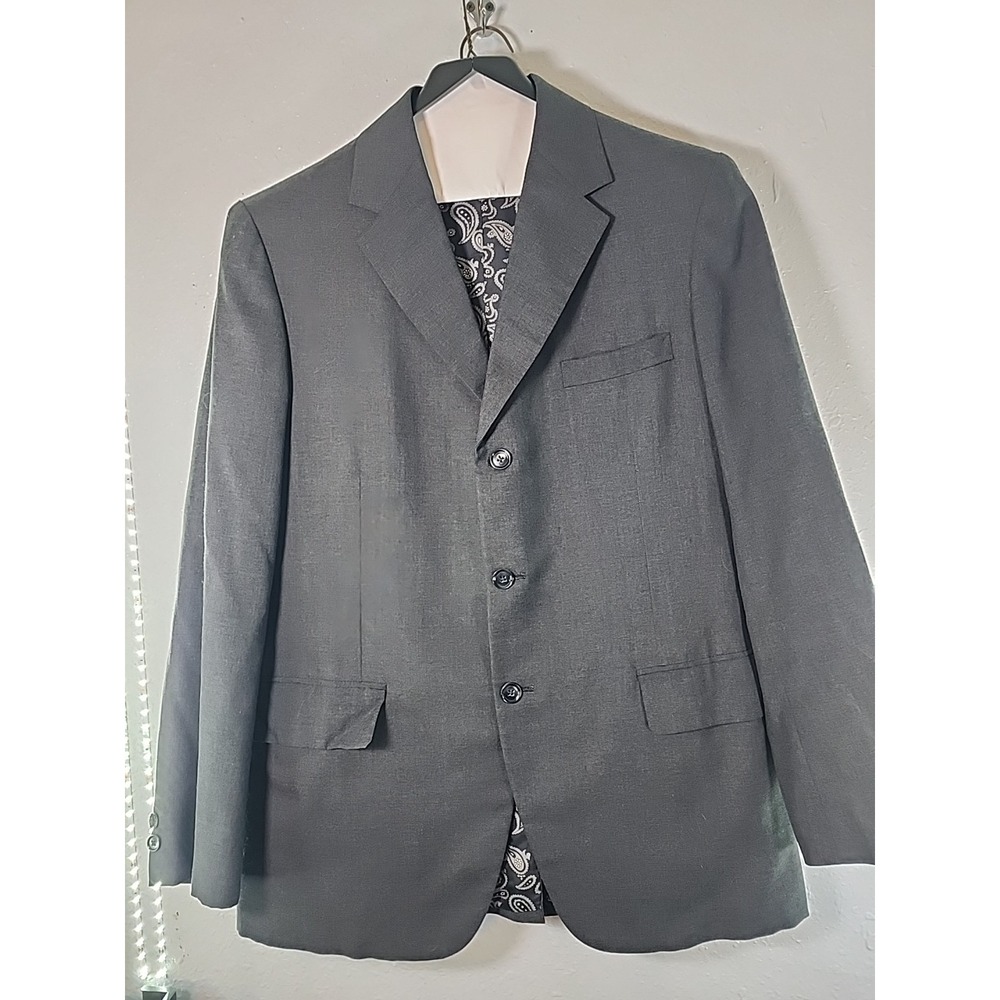 True Vintage 3 Button Wool Gray  Suit Jacket Pants Custom Made‎ See Pics